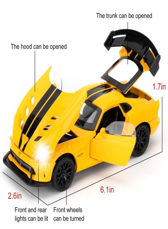 LOVEPOSELY 1/32 Dodge Viper Diecast Car Model Toy, Collectible Dodge Viper Supercar with Sound and Light, Zinc Alloy Pull Back Toy Vehicle for Adult Boys Girls (Yellow) - Image 3